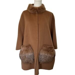 DiOMi Camel Wool Cashmere Mink Silver Fox Fur Quiet Luxury Old Money Cape Shawl